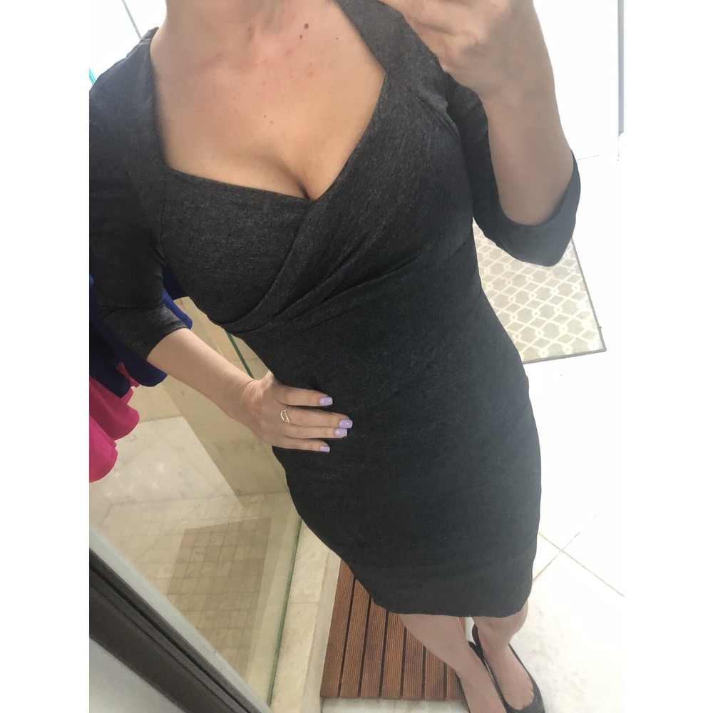 White House Black Market Gray Stretch Jersey Queen Anne Bodycon Dress 8